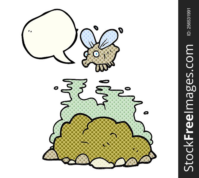 freehand drawn comic book speech bubble cartoon fly and manure