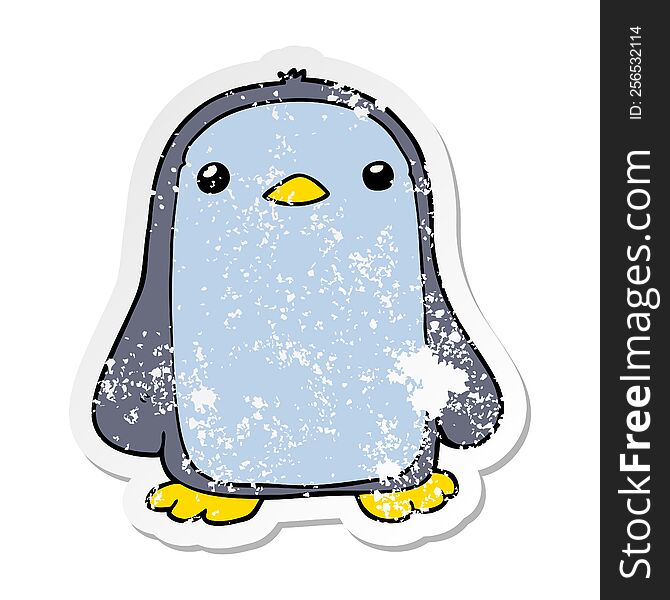 Distressed Sticker Of A Cute Cartoon Penguin