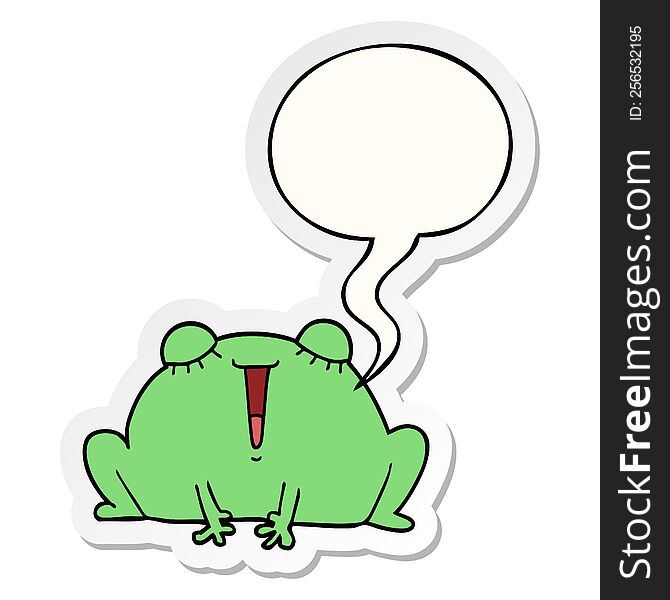 cute cartoon frog with speech bubble sticker. cute cartoon frog with speech bubble sticker