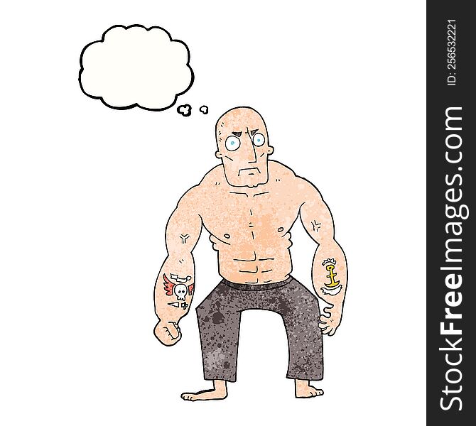 freehand drawn thought bubble textured cartoon tough man