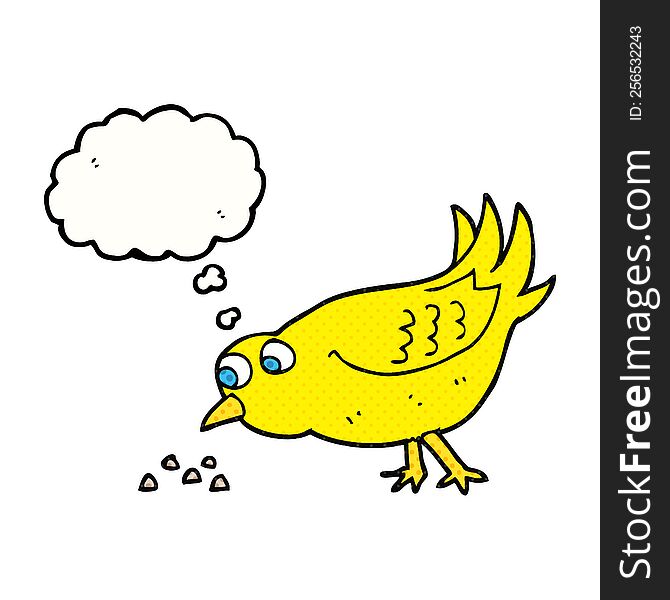 freehand drawn thought bubble cartoon bird pecking seeds