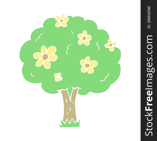 flat color illustration of tree with flowers. flat color illustration of tree with flowers