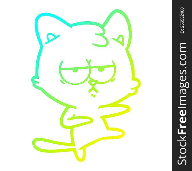 cold gradient line drawing of a bored cartoon cat