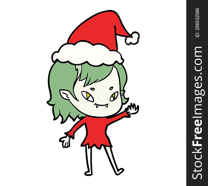Line Drawing Of A Friendly Vampire Girl Wearing Santa Hat