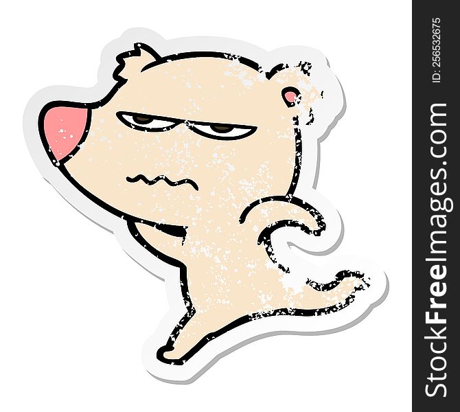 Distressed Sticker Of A Annoyed Bear Cartoon Running