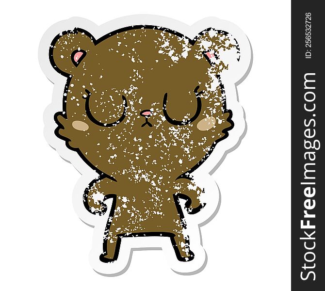 Distressed Sticker Of A Peaceful Cartoon Bear