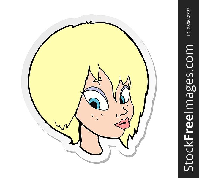 sticker of a cartoon pretty female face pouting