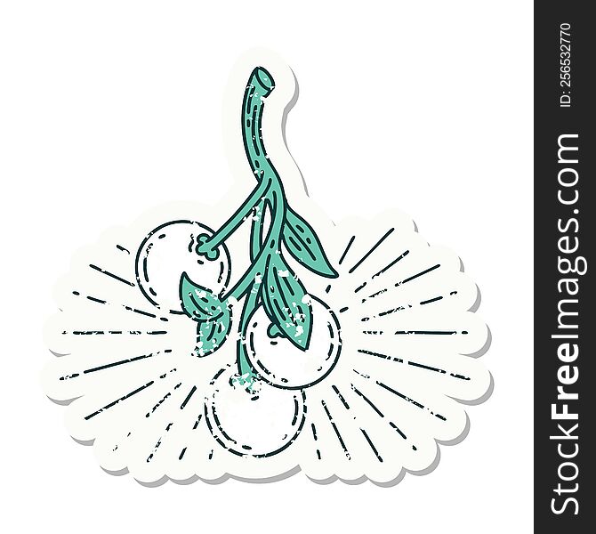 worn old sticker of a tattoo style mistletoe berries. worn old sticker of a tattoo style mistletoe berries