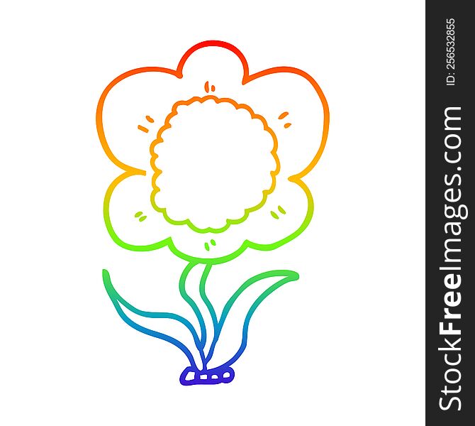 Rainbow Gradient Line Drawing Cartoon Flower