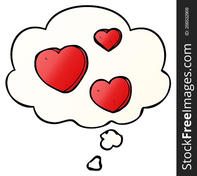 Cartoon Love Hearts And Thought Bubble In Smooth Gradient Style