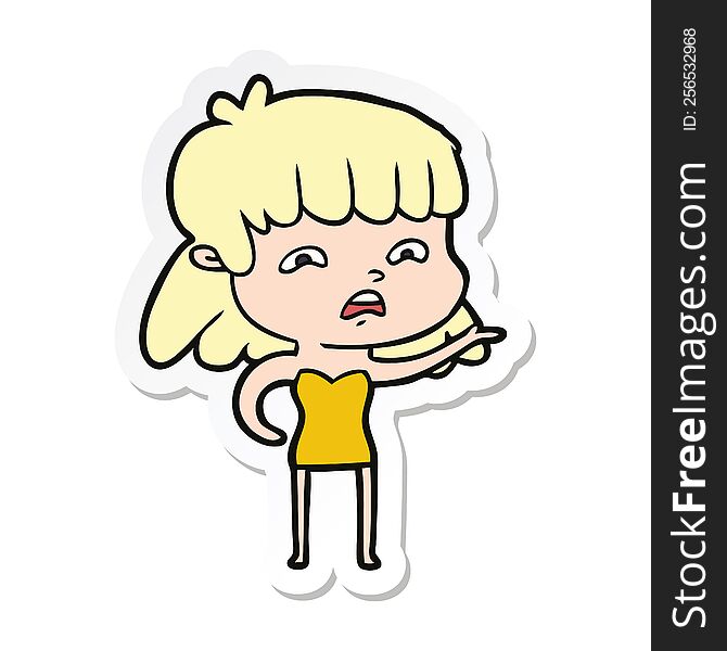 Sticker Of A Cartoon Worried Woman