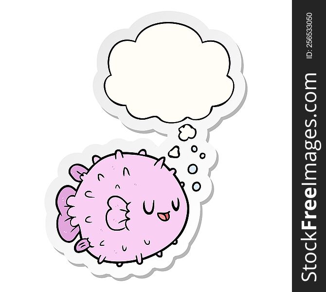 cartoon blowfish with thought bubble as a printed sticker