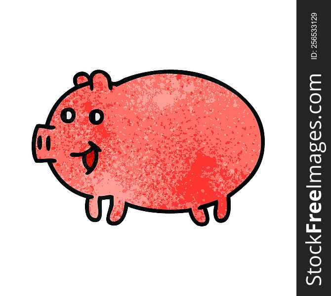 Retro Grunge Texture Cartoon Pig