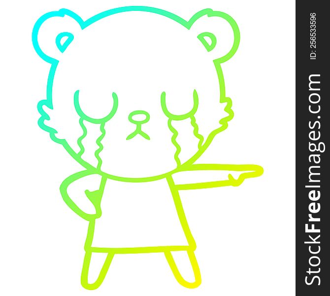 Cold Gradient Line Drawing Crying Polar Bear In Dress Pointing