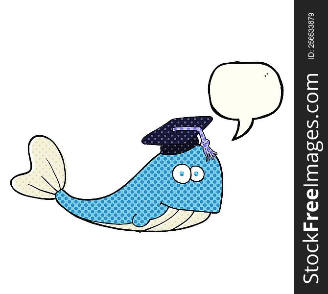 freehand drawn comic book speech bubble cartoon whale graduate