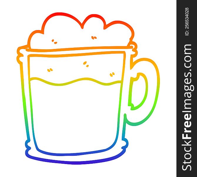 rainbow gradient line drawing of a cartoon foamy latte