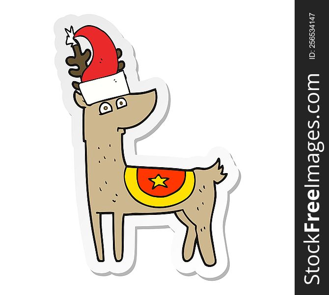 sticker of a cartoon reindeer wearing christmas hat