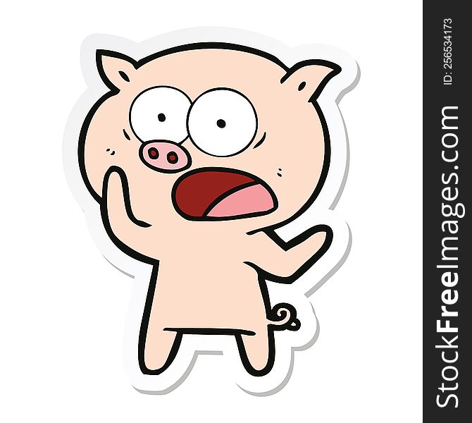 Sticker Of A Cartoon Pig Shouting