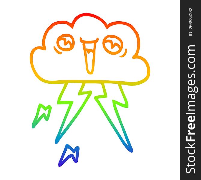 Rainbow Gradient Line Drawing Cartoon Lightening Cloud