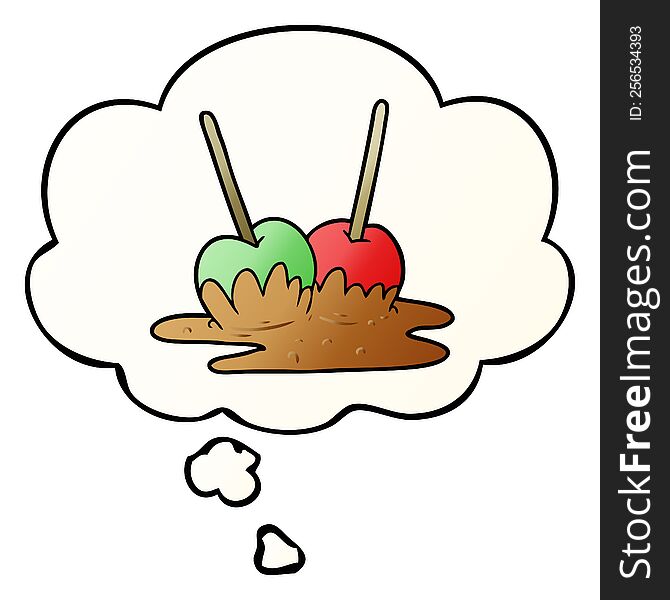 cartoon toffee apples with thought bubble in smooth gradient style