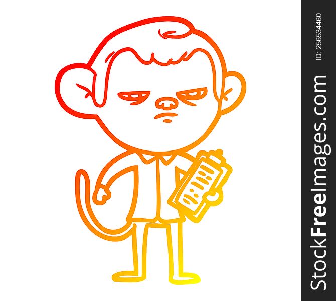 warm gradient line drawing of a cartoon annoyed monkey boss