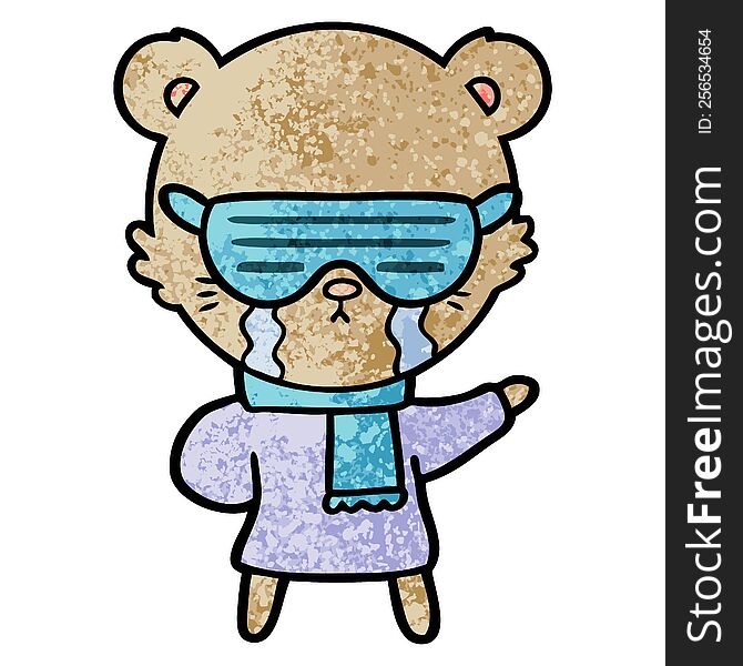 crying cartoon bear wearing rave sunglasses. crying cartoon bear wearing rave sunglasses