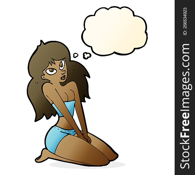 Cartoon Woman In Skimpy Clothing With Thought Bubble