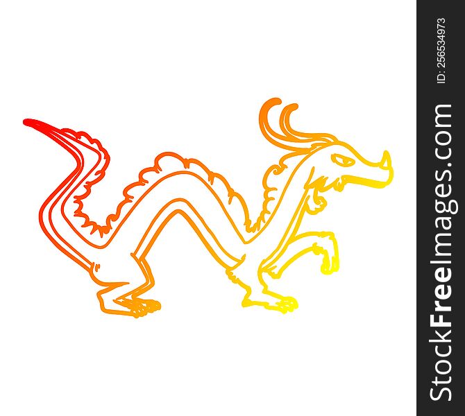 Warm Gradient Line Drawing Cartoon Dragon