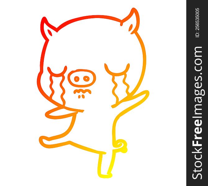 warm gradient line drawing of a cartoon pig crying