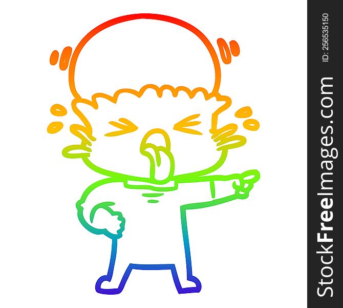 rainbow gradient line drawing of a disgusted cartoon alien
