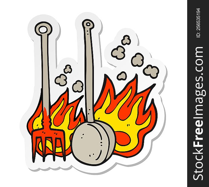 sticker of a cartoon hot fireside tools