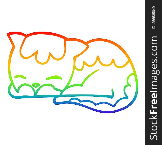 Rainbow Gradient Line Drawing Cartoon Cat Sleeping