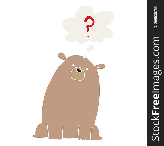 Cartoon Curious Bear And Thought Bubble In Retro Style