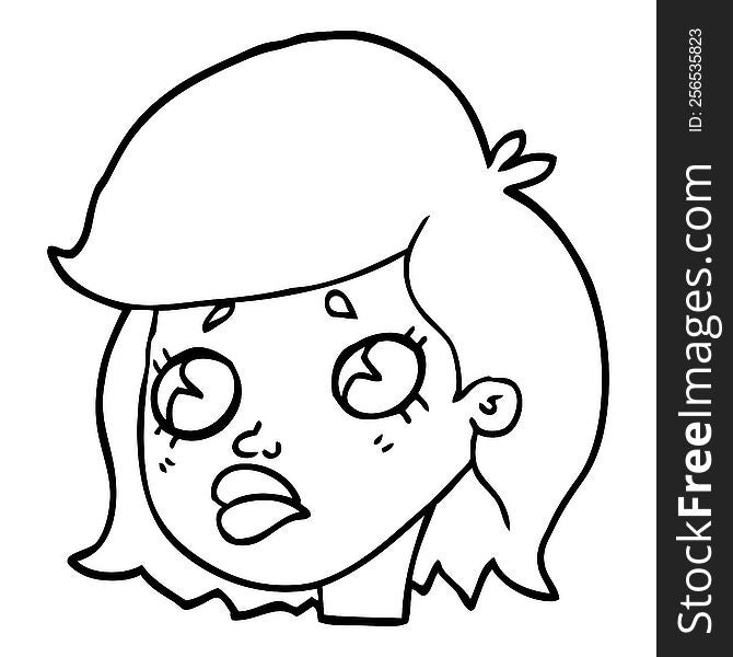 line drawing cartoon of a sad girl