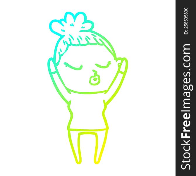 cold gradient line drawing of a cartoon calm woman