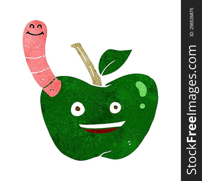 cartoon apple with worm