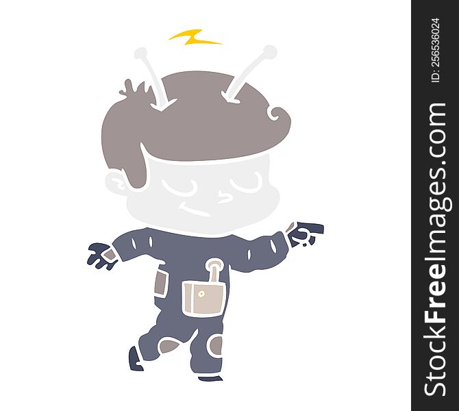Friendly Flat Color Style Cartoon Spaceman Pointing