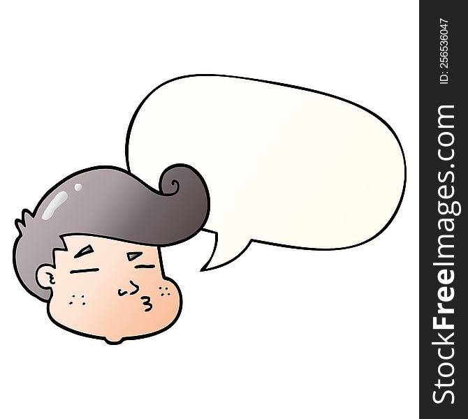 Cartoon Boy S Face And Speech Bubble In Smooth Gradient Style