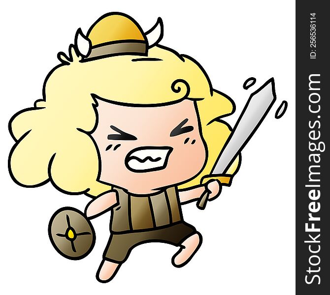 gradient cartoon of kawaii viking child