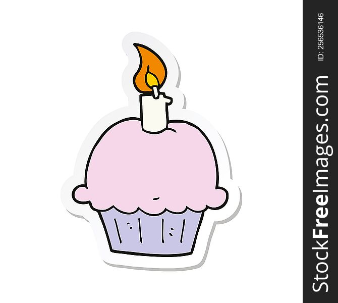 sticker of a cartoon birthday cupcake