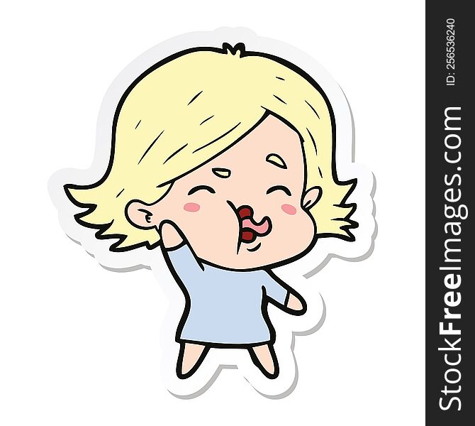 Sticker Of A Cartoon Girl Pulling Face