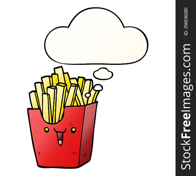 Cute Cartoon Box Of Fries And Thought Bubble In Smooth Gradient Style