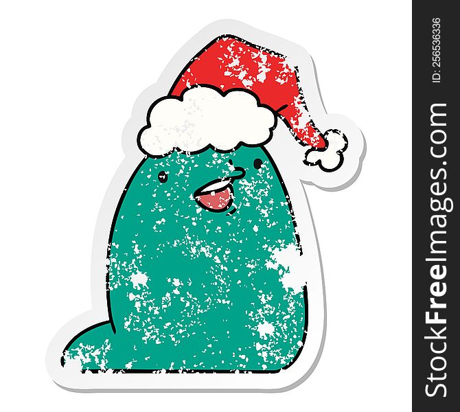 Christmas Distressed Sticker Cartoon Of Kawaii Slug