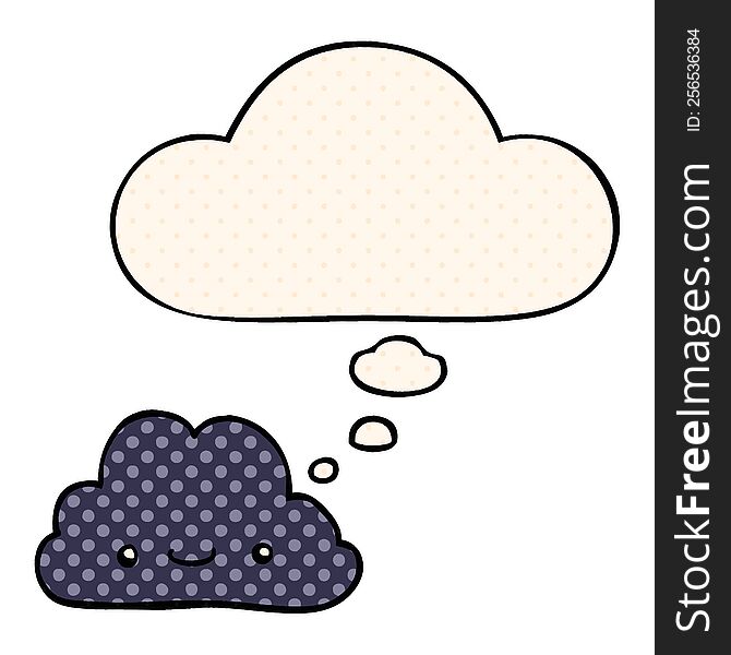 cute cartoon cloud with thought bubble in comic book style