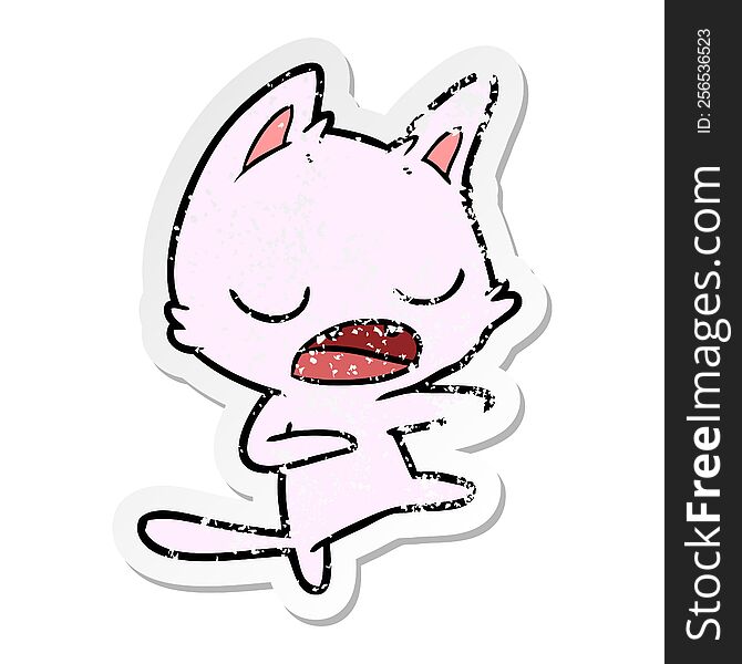 Distressed Sticker Of A Talking Cat Dancing