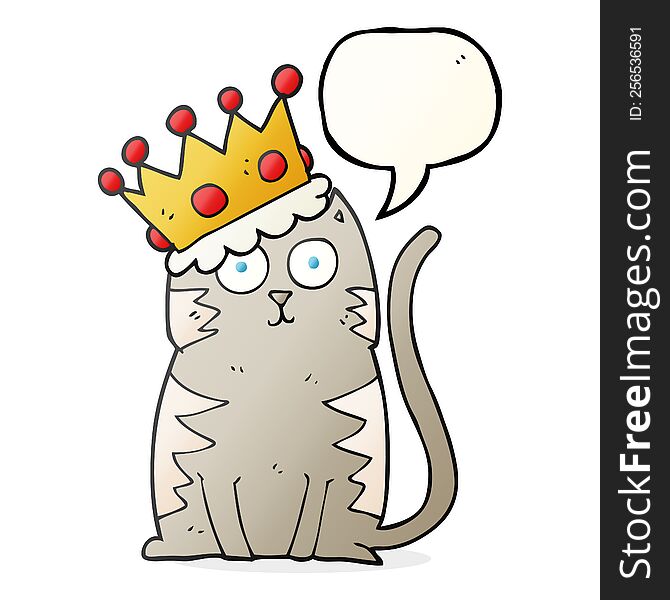 Speech Bubble Cartoon Cat With Crown