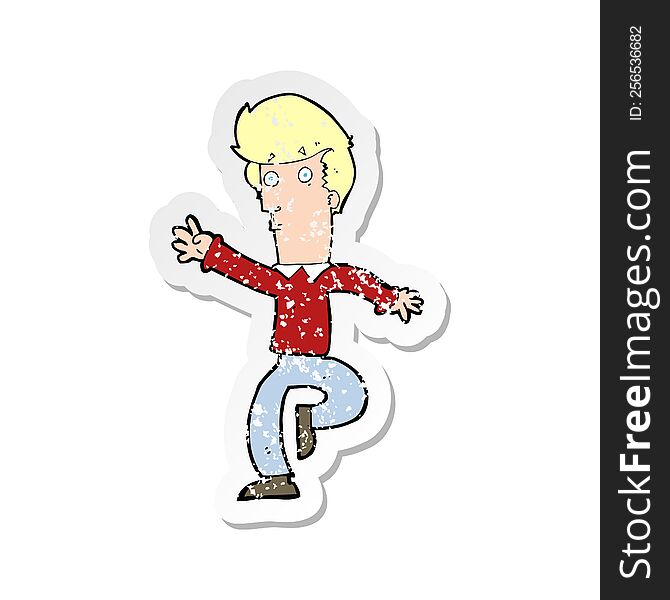 retro distressed sticker of a cartoon rushing man