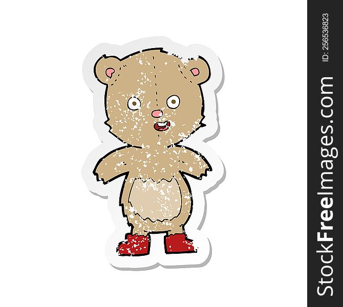 retro distressed sticker of a cartoon happy teddy bear in boots