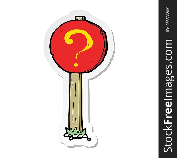 sticker of a cartoon question mark sign post