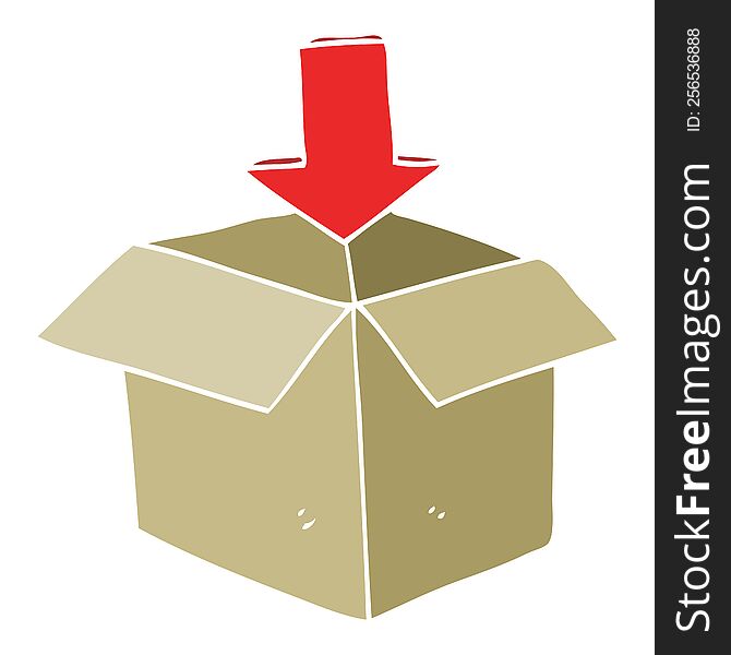 flat color illustration of a cartoon box with arrow download storage symbol